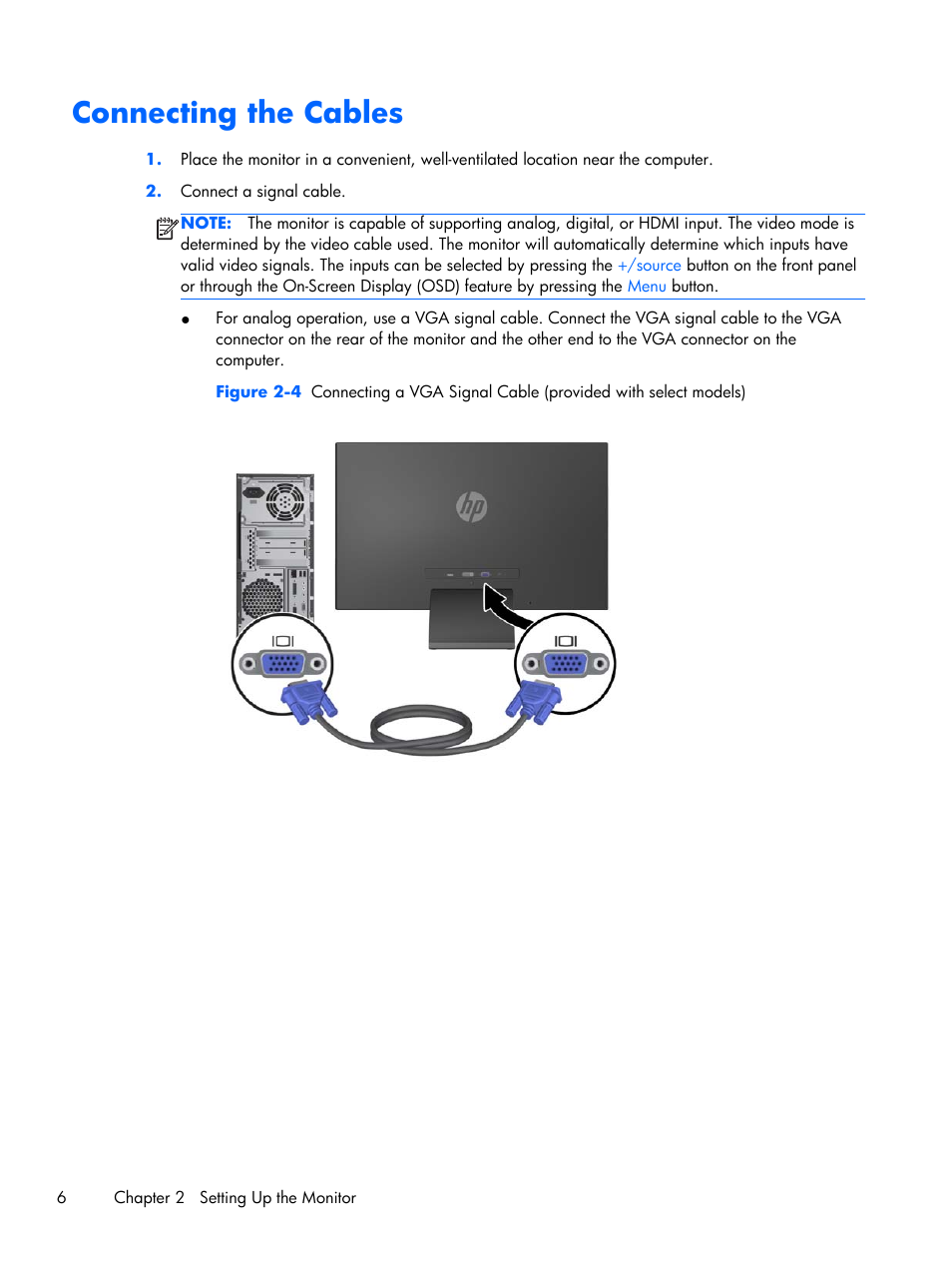 Connecting the cables | HP Pavilion 25bw 25-inch Diagonal IPS LED Backlit Monitor User Manual | Page 12 / 29