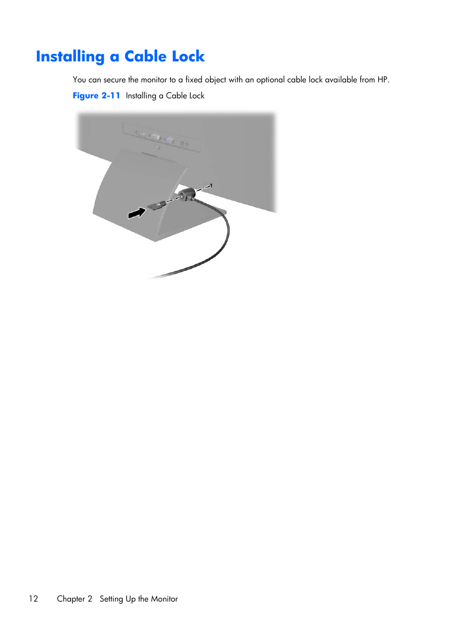 Installing a cable lock | HP Pavilion 25bw 25-inch Diagonal IPS LED Backlit Monitor User Manual | Page 18 / 29