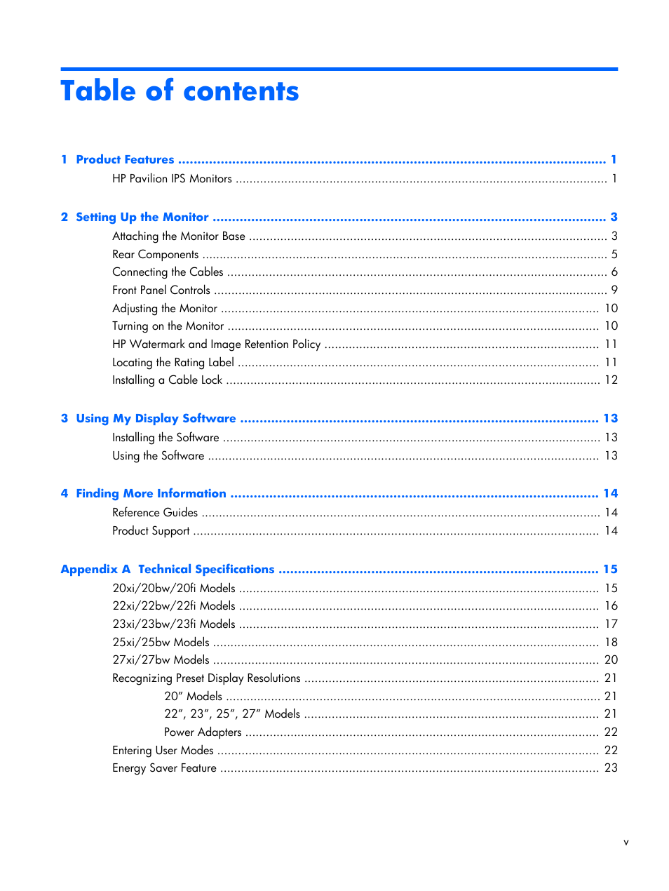 HP Pavilion 25bw 25-inch Diagonal IPS LED Backlit Monitor User Manual | Page 5 / 29