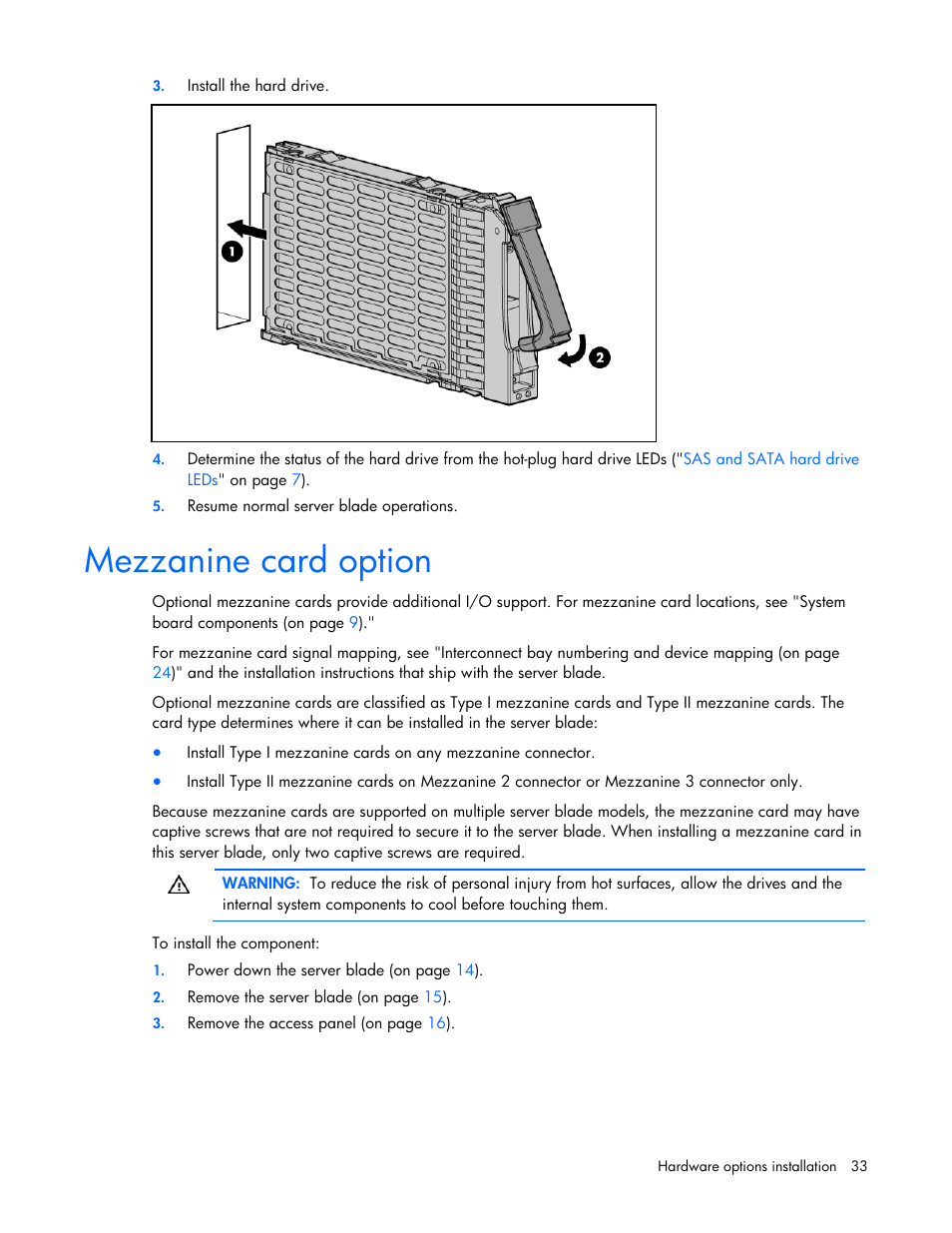 Mezzanine card option | HP ProLiant BL685c G7 Server-Blade User Manual | Page 33 / 103