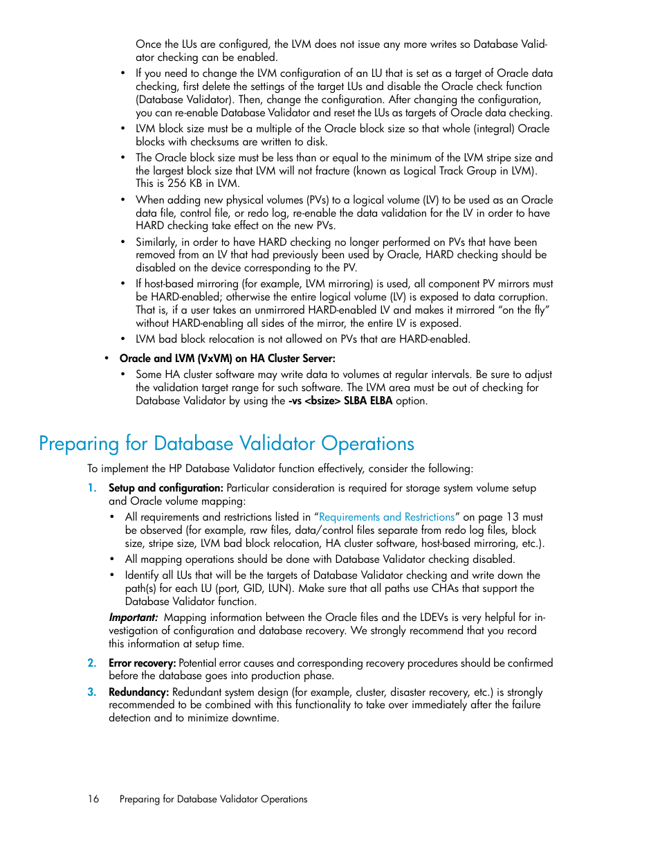 Preparing for database validator operations | HP XP Array Manager Software User Manual | Page 16 / 36