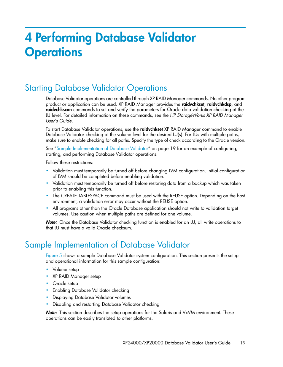 4 performing database validator operations, Starting database validator operations, Sample implementation of database validator | 19 sample implementation of database validator | HP XP Array Manager Software User Manual | Page 19 / 36