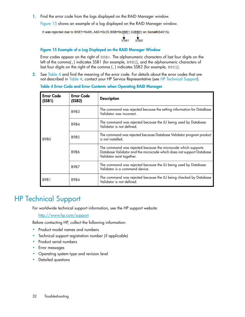 Hp technical support, Table 4, Ibed in | HP XP Array Manager Software User Manual | Page 32 / 36