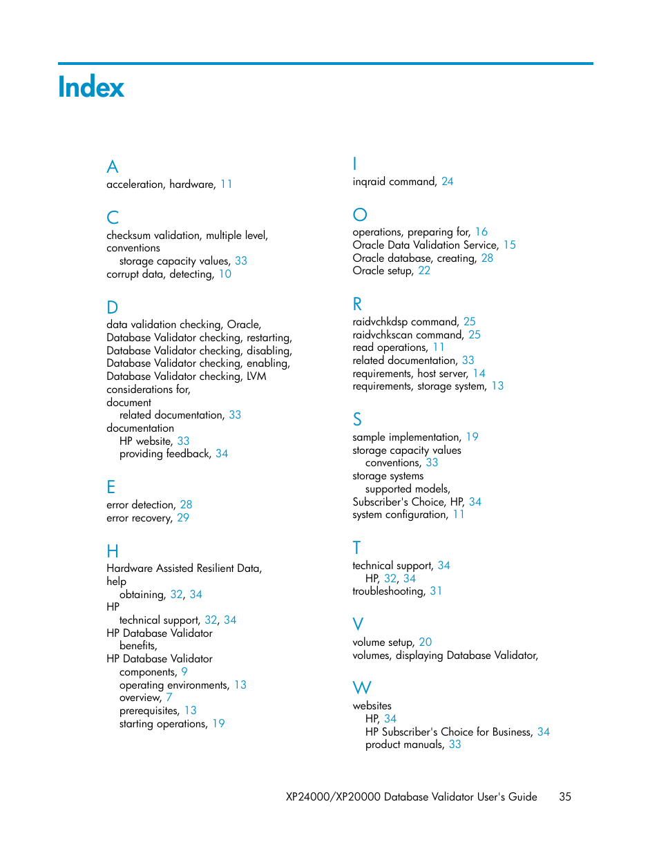Index | HP XP Array Manager Software User Manual | Page 35 / 36