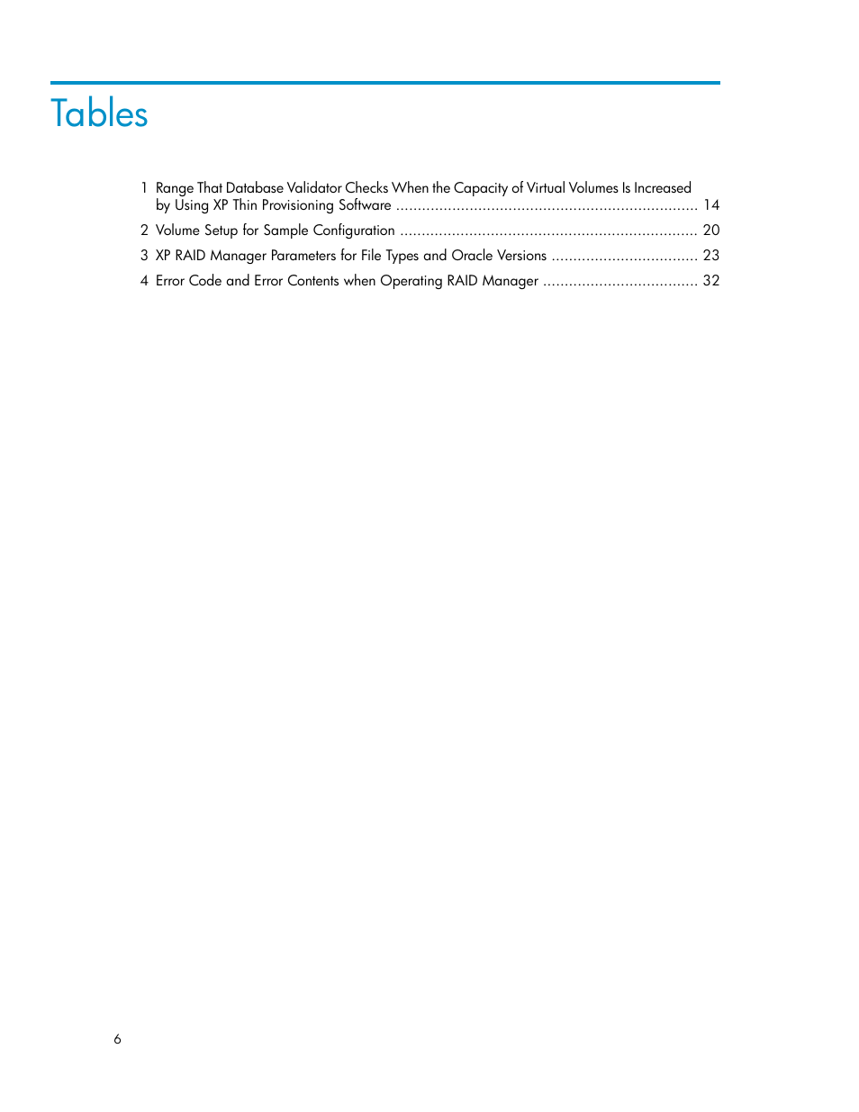 Tables | HP XP Array Manager Software User Manual | Page 6 / 36