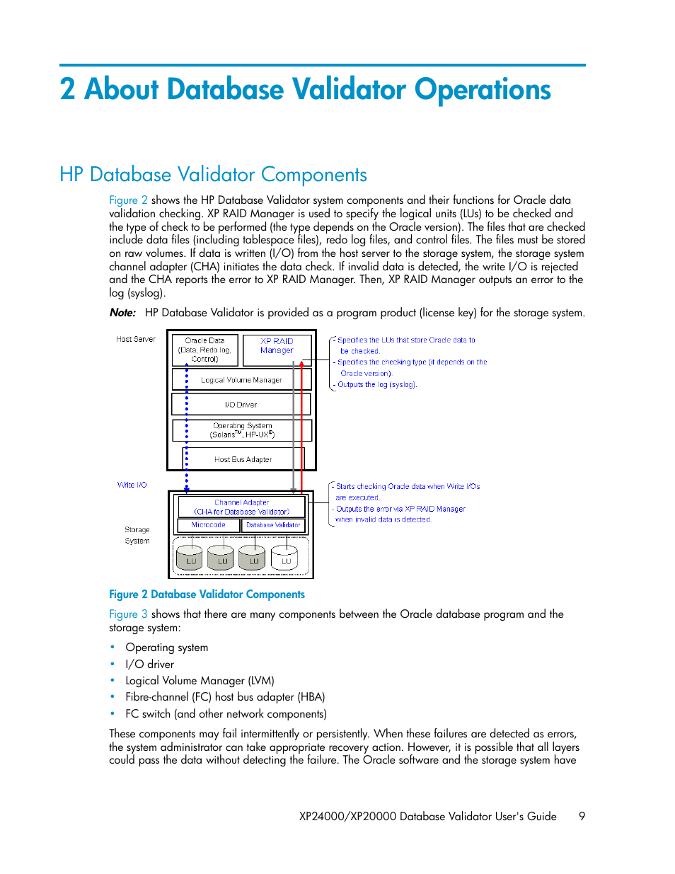 2 about database validator operations, Hp database validator components, Database validator components | HP XP Array Manager Software User Manual | Page 9 / 36