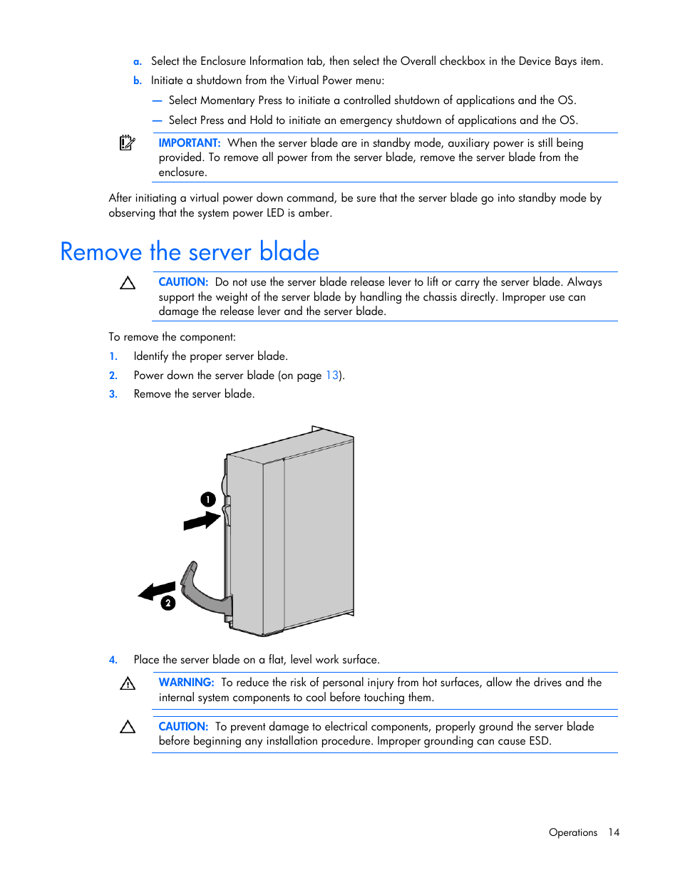 Remove the server blade | HP ProLiant BL465c G7 Server-Blade User Manual | Page 14 / 98