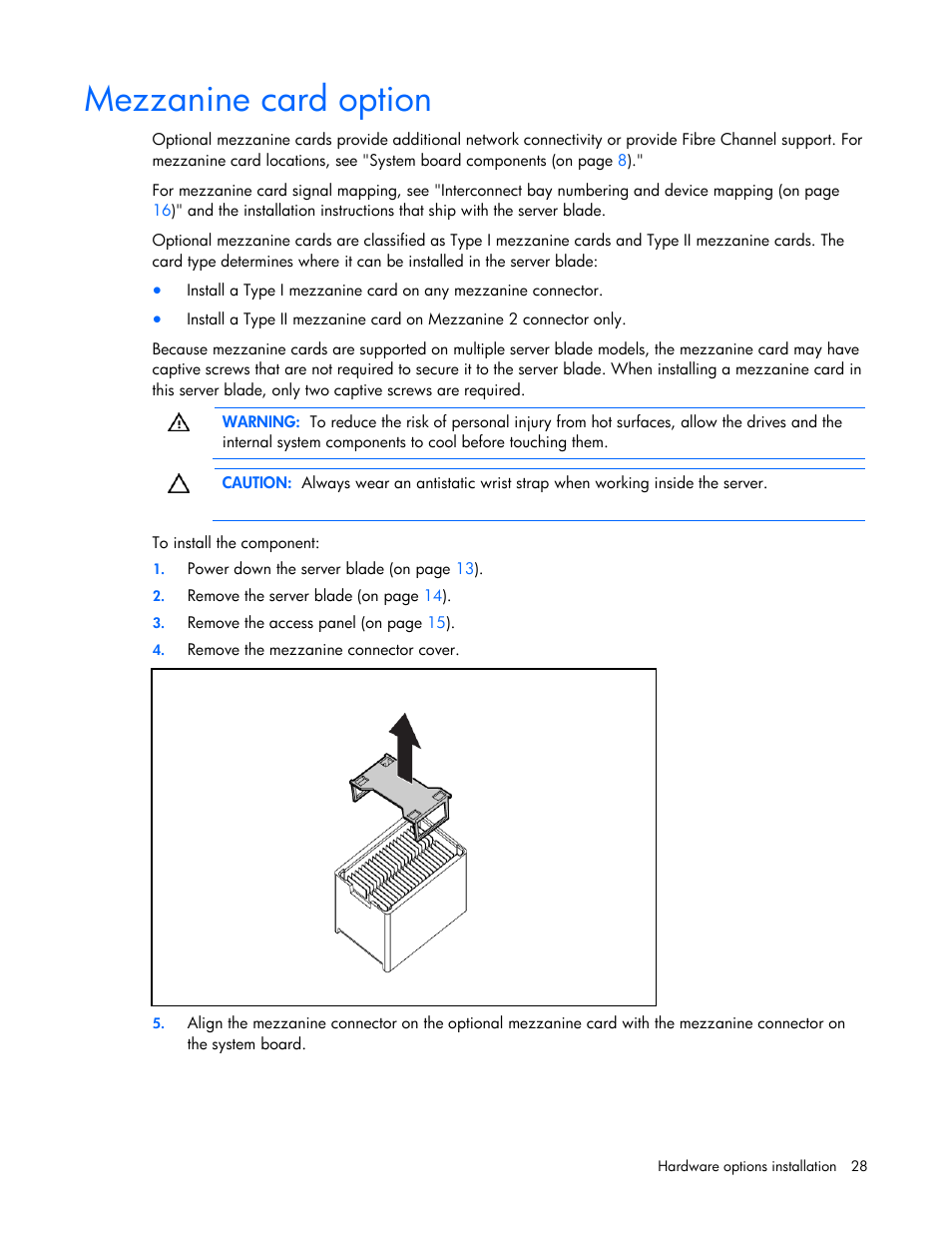 Mezzanine card option | HP ProLiant BL465c G7 Server-Blade User Manual | Page 28 / 98