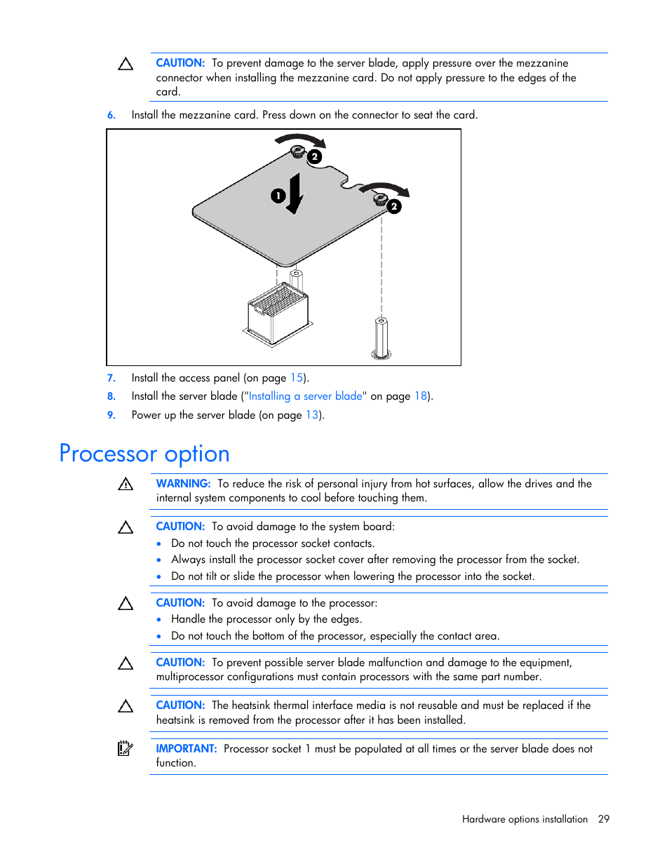 Processor option | HP ProLiant BL465c G7 Server-Blade User Manual | Page 29 / 98