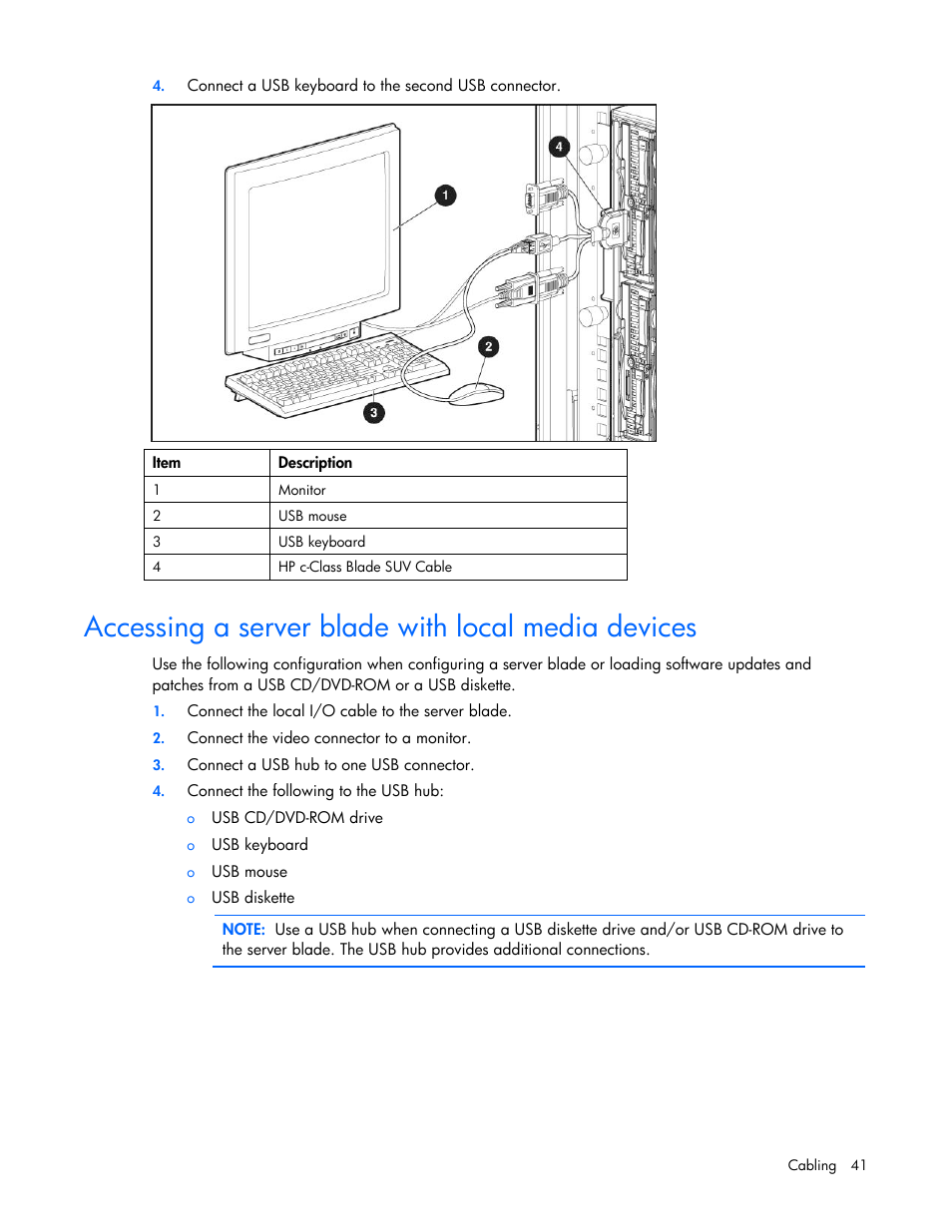 Accessing a server blade with local media devices | HP ProLiant BL465c G7 Server-Blade User Manual | Page 41 / 98