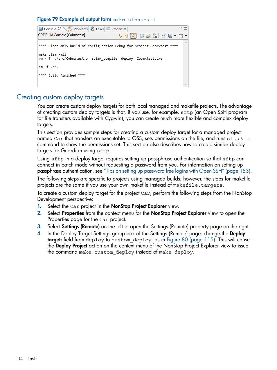 Creating custom deploy targets, Example of output form make clean-all | HP Integrity NonStop H-Series User Manual | Page 114 / 159