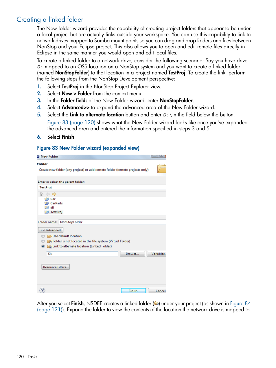 Creating a linked folder, New folder wizard (expanded view) | HP Integrity NonStop H-Series User Manual | Page 120 / 159