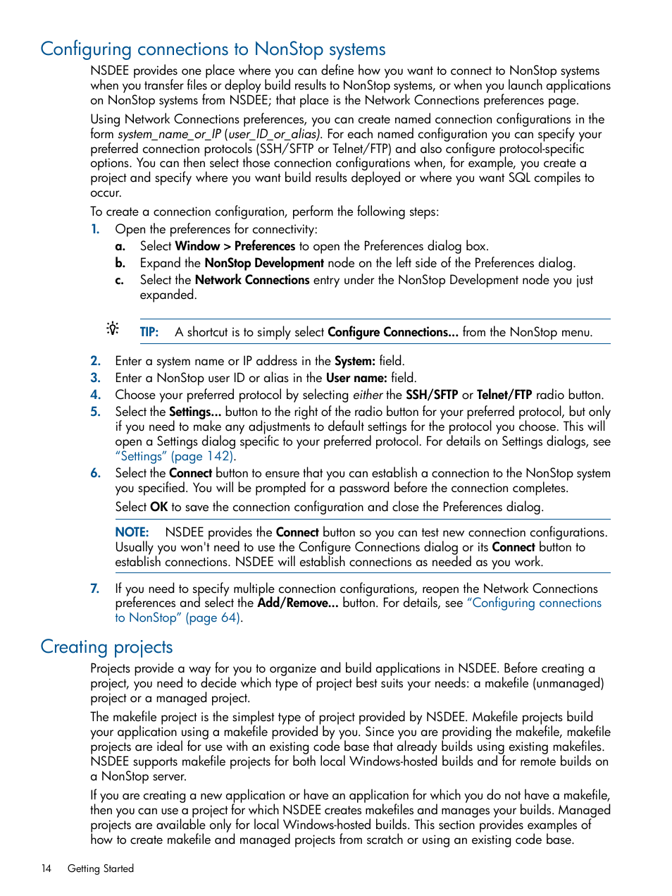 Configuring connections to nonstop systems, Creating projects | HP Integrity NonStop H-Series User Manual | Page 14 / 159