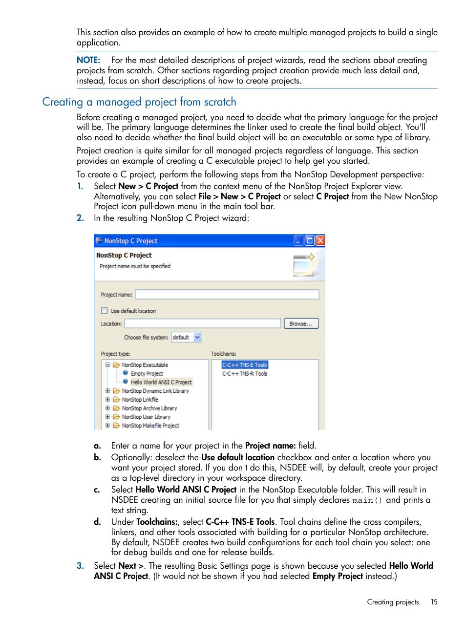 Creating a managed project from scratch | HP Integrity NonStop H-Series User Manual | Page 15 / 159