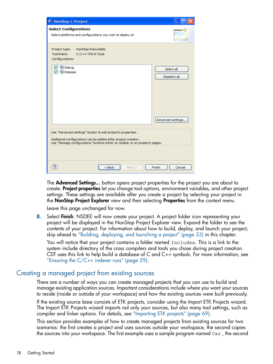 Creating a managed project from existing sources | HP Integrity NonStop H-Series User Manual | Page 18 / 159