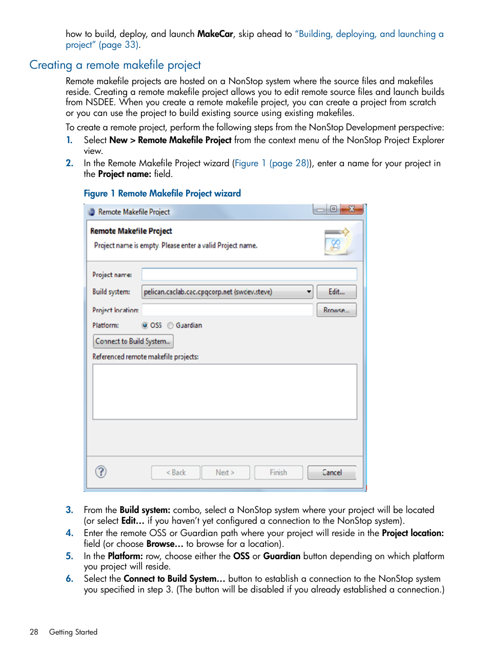 Creating a remote makefile project, Remote makefile project wizard | HP Integrity NonStop H-Series User Manual | Page 28 / 159