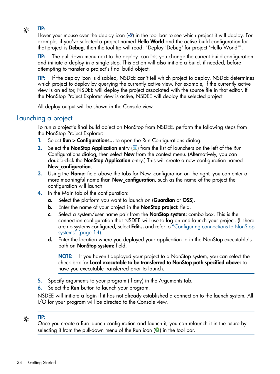 Launching a project | HP Integrity NonStop H-Series User Manual | Page 34 / 159