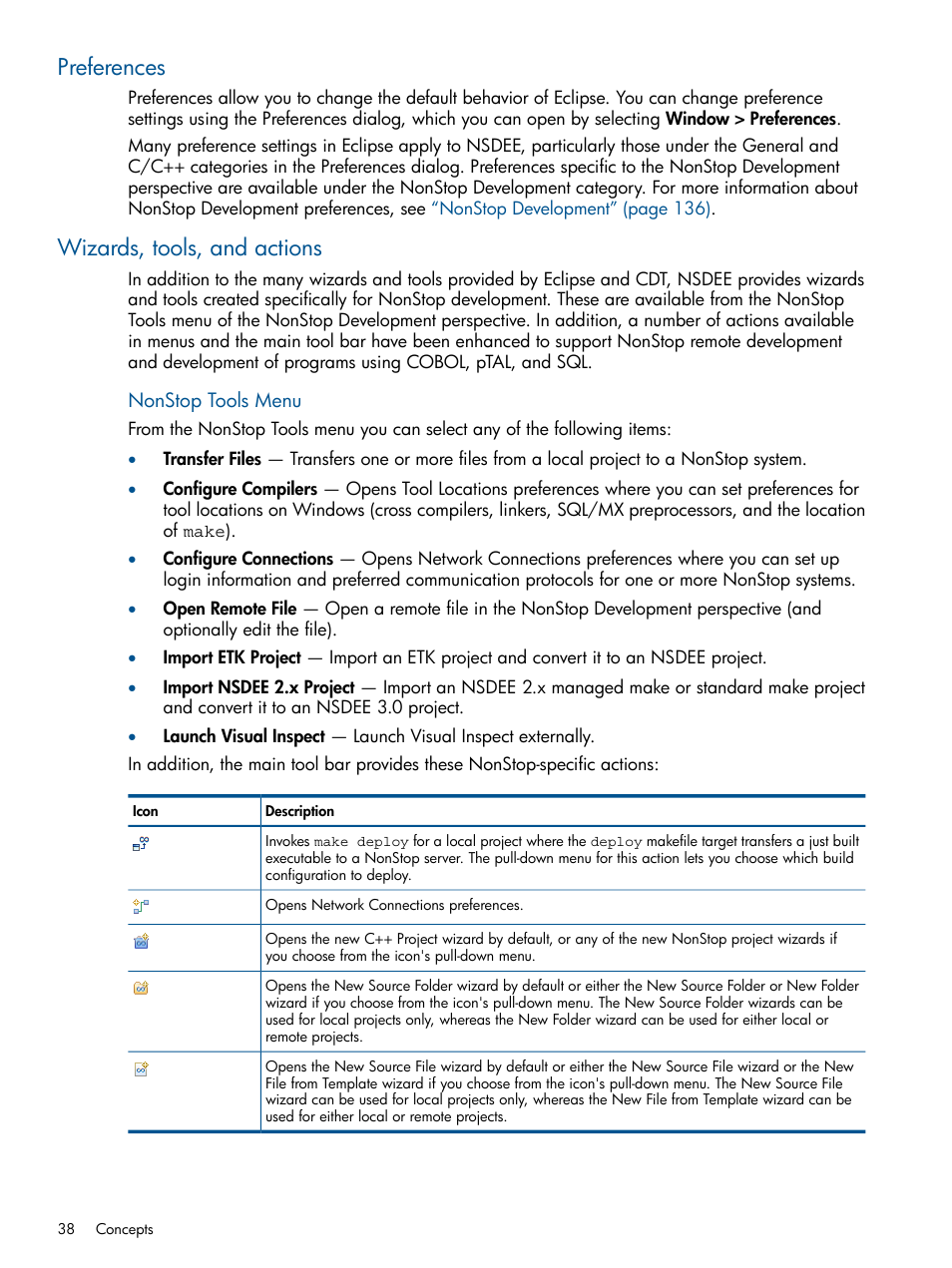 Preferences, Wizards, tools, and actions, Preferences wizards, tools, and actions | HP Integrity NonStop H-Series User Manual | Page 38 / 159