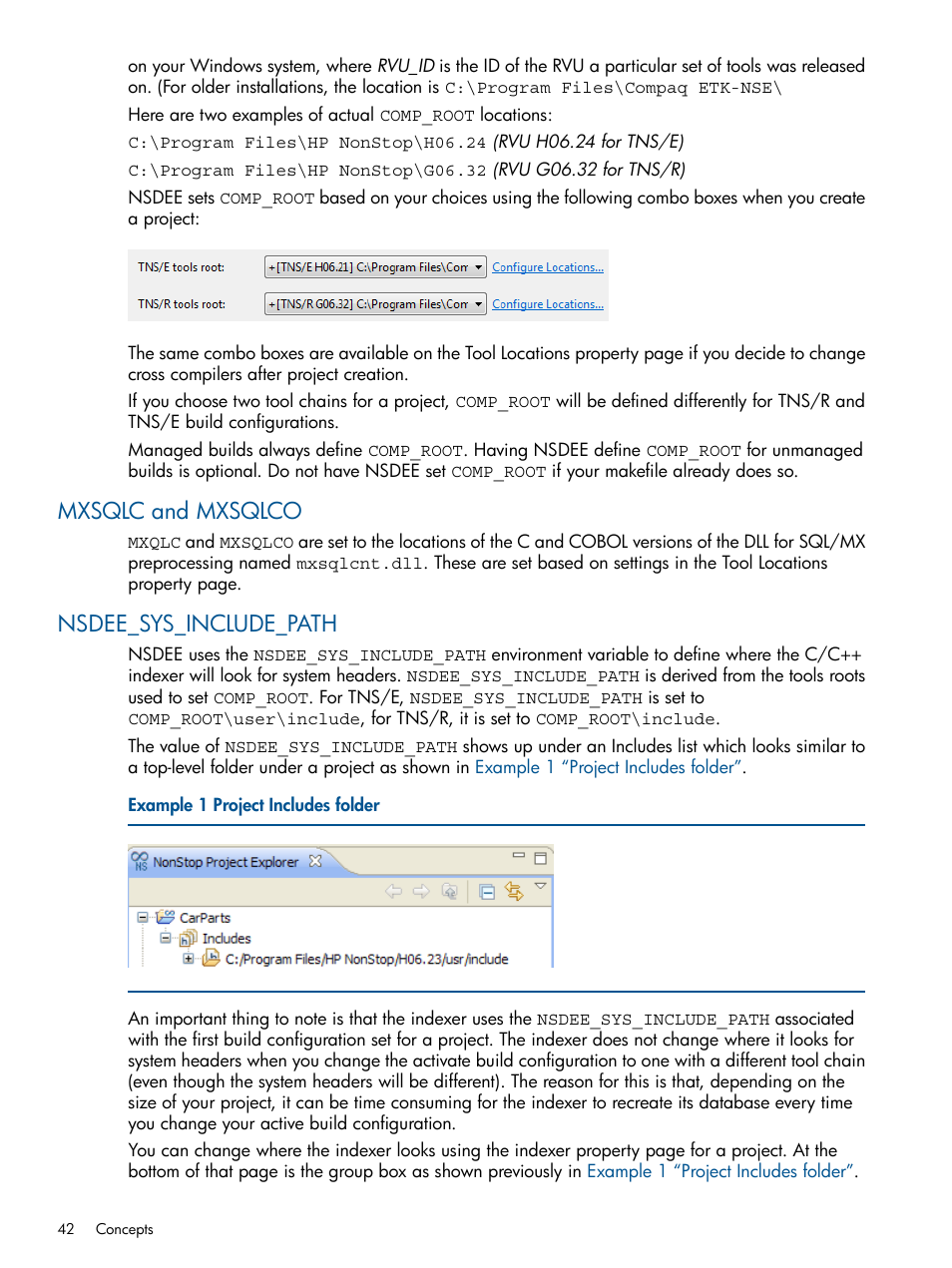 Mxsqlc and mxsqlco, Nsdee_sys_include_path, Mxsqlc and mxsqlco nsdee_sys_include_path | Project includes folder | HP Integrity NonStop H-Series User Manual | Page 42 / 159