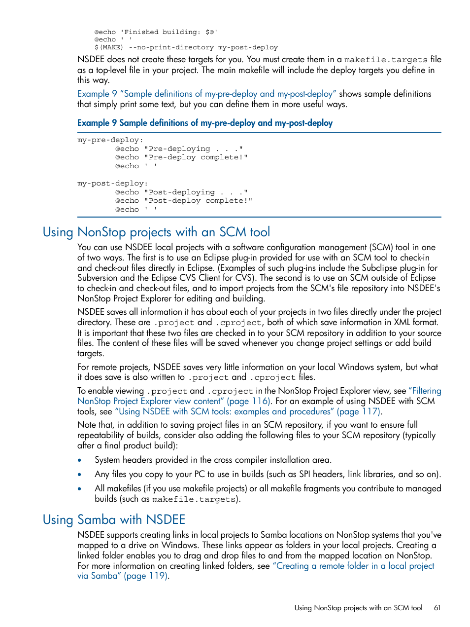 Using nonstop projects with an scm tool, Using samba with nsdee | HP Integrity NonStop H-Series User Manual | Page 61 / 159