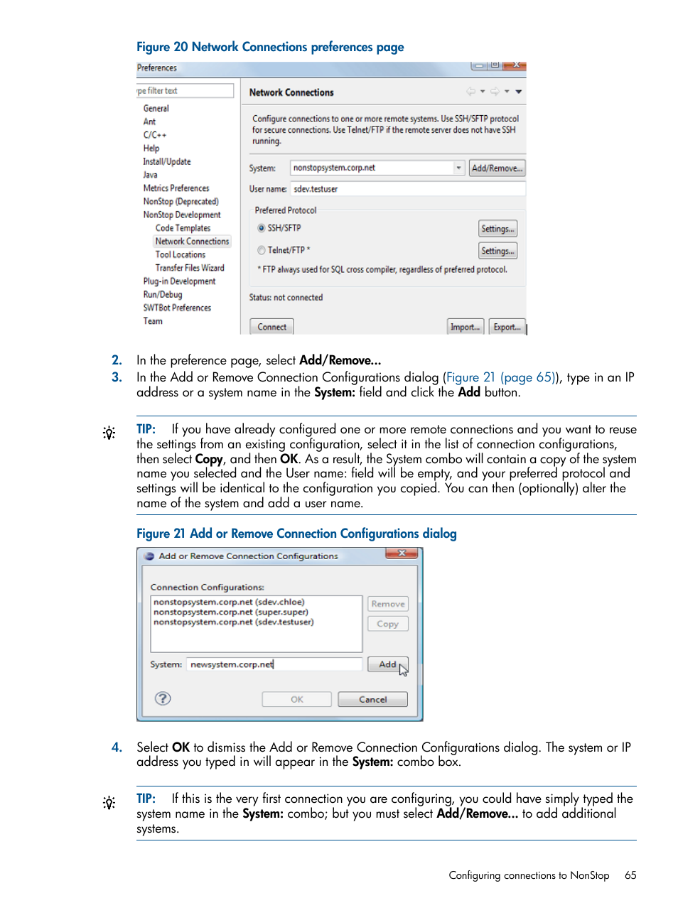 Add or remove connection configurations dialog | HP Integrity NonStop H-Series User Manual | Page 65 / 159