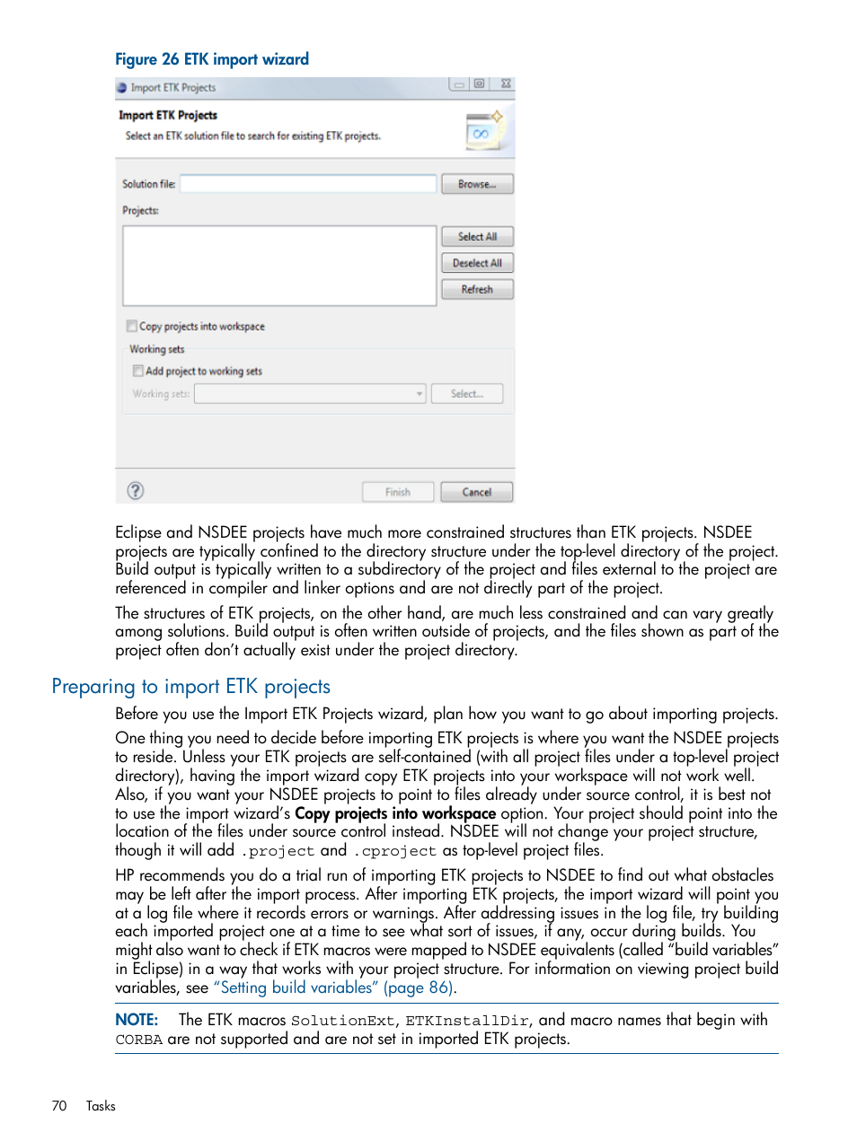 Preparing to import etk projects, Etk import wizard | HP Integrity NonStop H-Series User Manual | Page 70 / 159