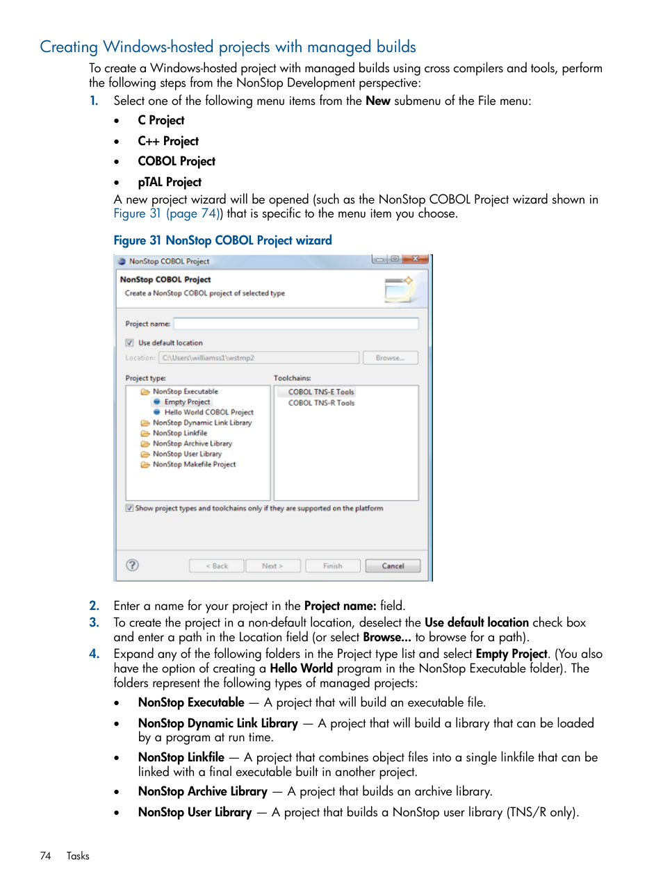 Nonstop cobol project wizard | HP Integrity NonStop H-Series User Manual | Page 74 / 159