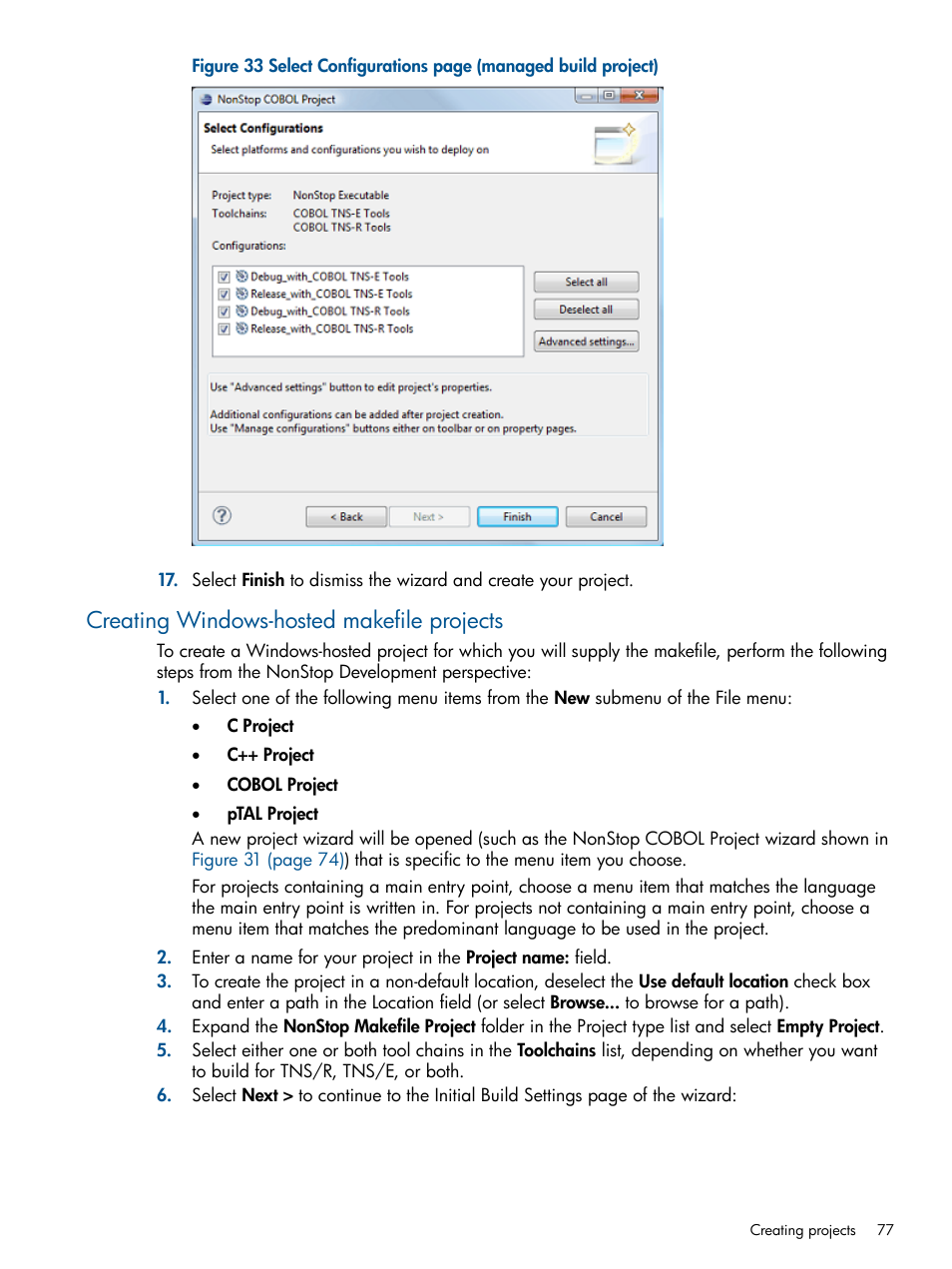 Creating windows-hosted makefile projects | HP Integrity NonStop H-Series User Manual | Page 77 / 159