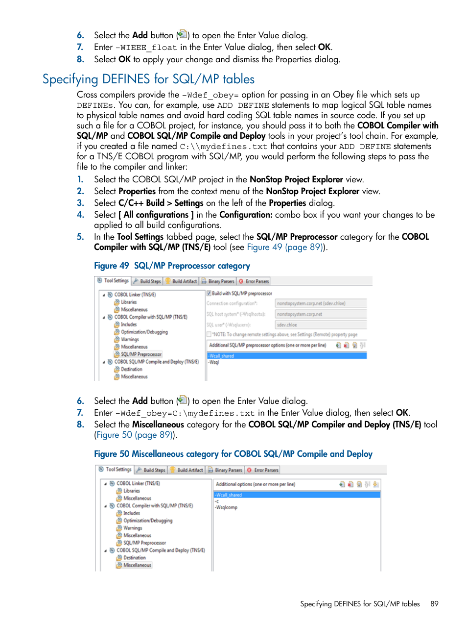 Specifying defines for sql/mp tables, Sql/mp preprocessor category | HP Integrity NonStop H-Series User Manual | Page 89 / 159