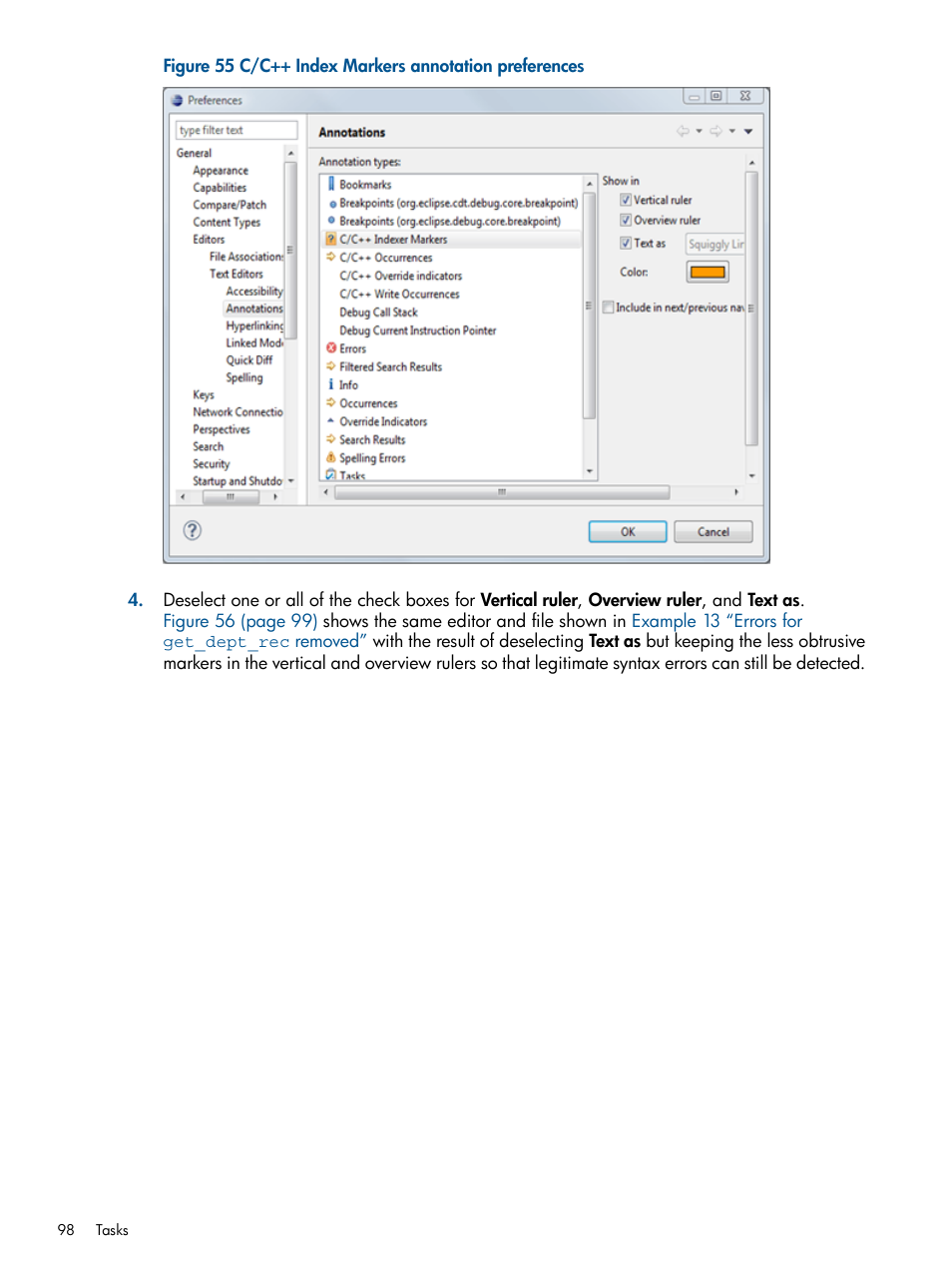 C/c++ index markers annotation preferences | HP Integrity NonStop H-Series User Manual | Page 98 / 159