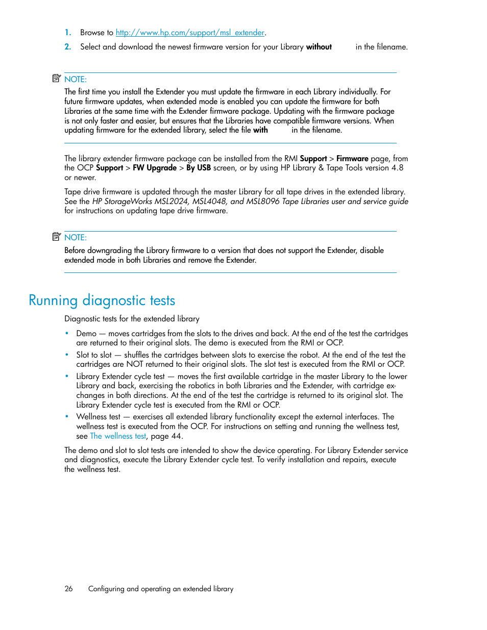 Running diagnostic tests | HP StoreEver MSL Tape Libraries User Manual | Page 26 / 96
