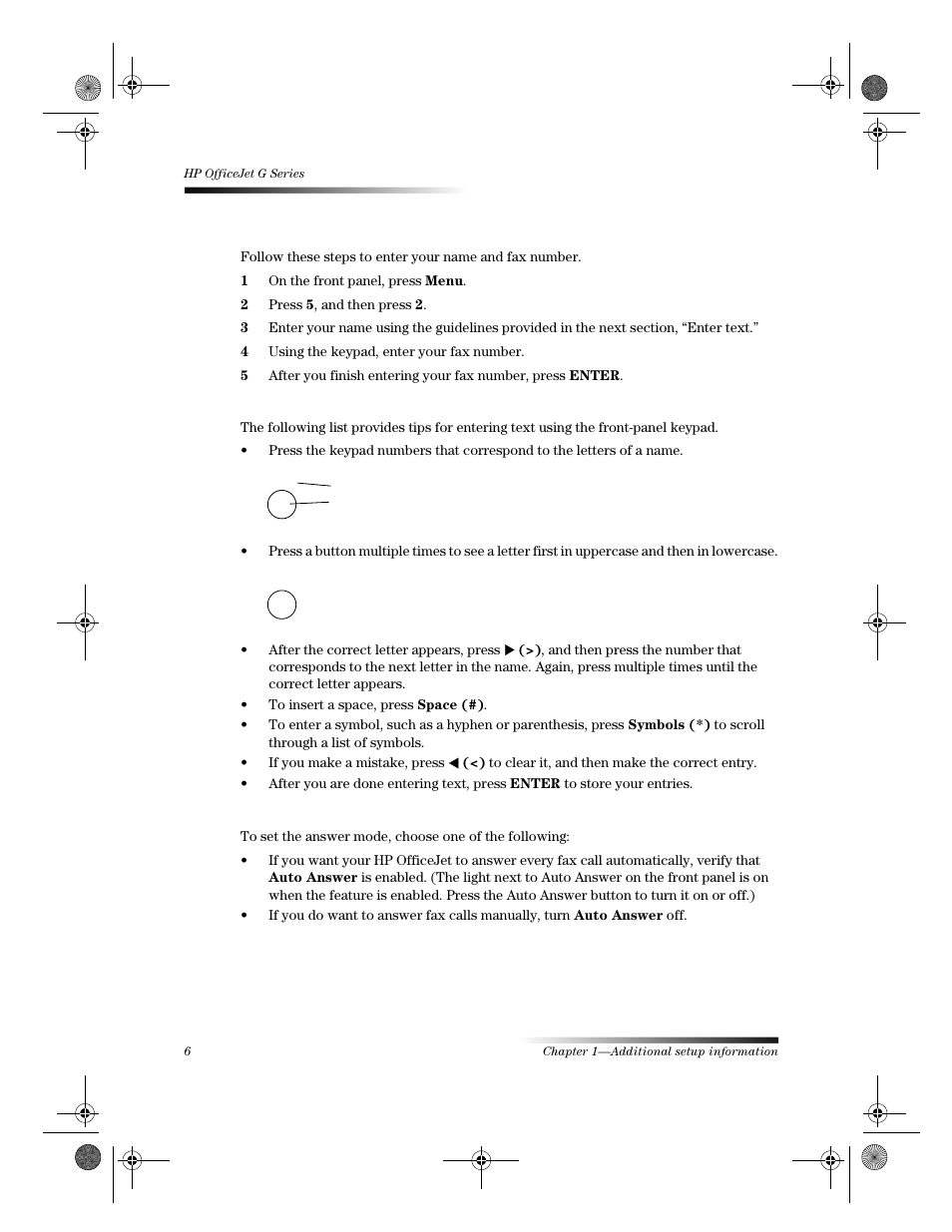 Set the fax header, Enter text, Set the answer mode | HP Officejet g55 All-in-One Printer User Manual | Page 10 / 58