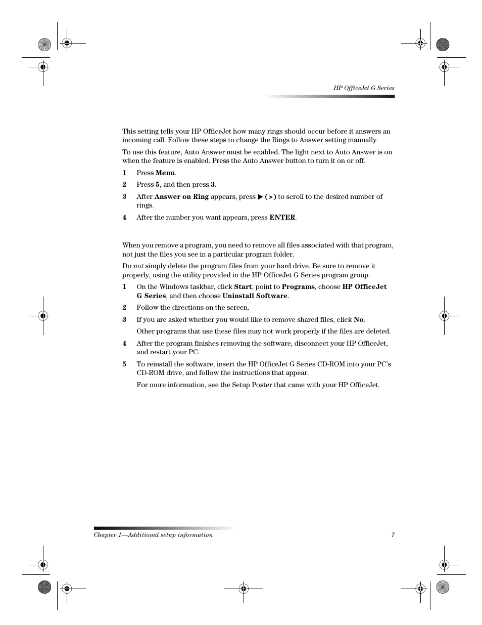 Remove and reinstall your hp officejet software | HP Officejet g55 All-in-One Printer User Manual | Page 11 / 58