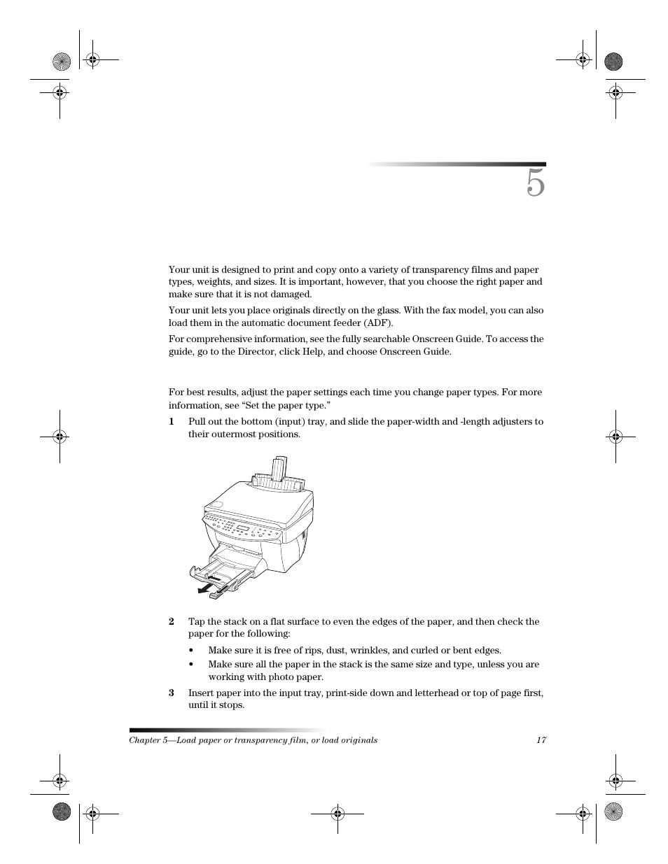 Load paper or transparency film, or load originals | HP Officejet g55 All-in-One Printer User Manual | Page 21 / 58