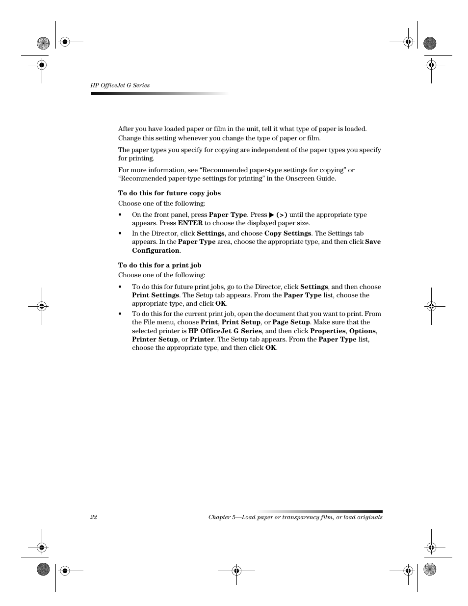 Set the paper type | HP Officejet g55 All-in-One Printer User Manual | Page 26 / 58