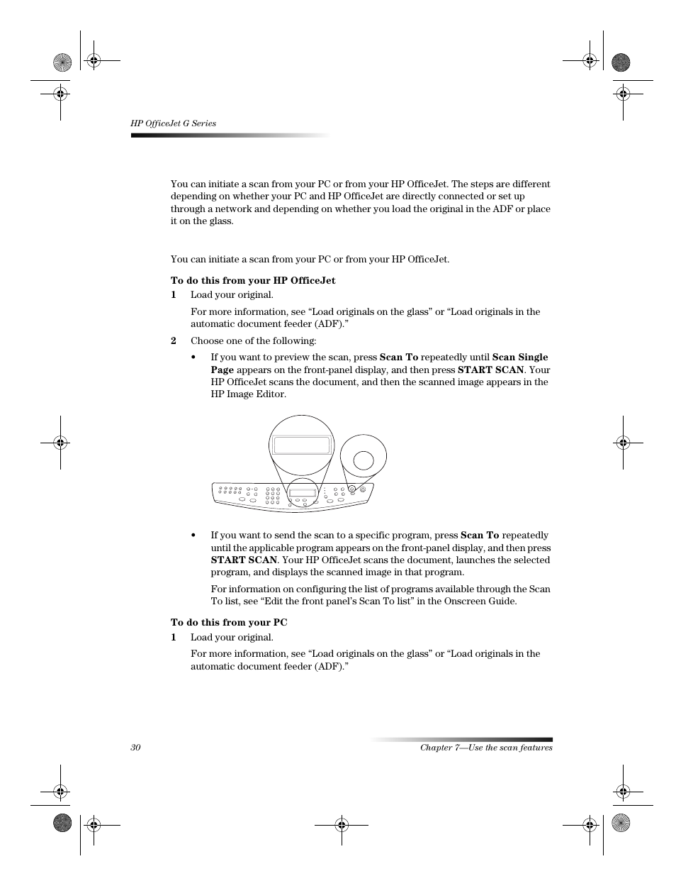 Begin a scan | HP Officejet g55 All-in-One Printer User Manual | Page 34 / 58