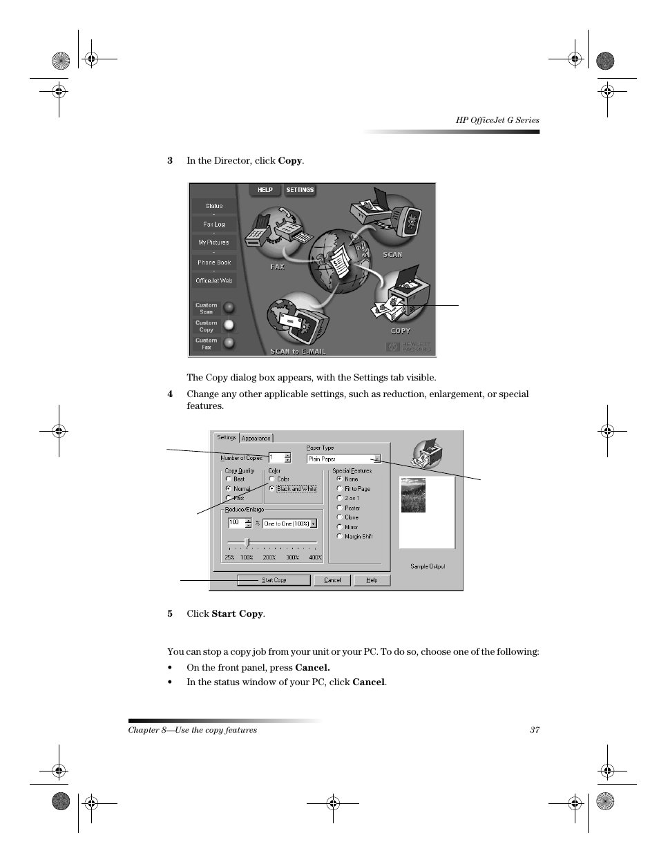 Stop copying | HP Officejet g55 All-in-One Printer User Manual | Page 41 / 58