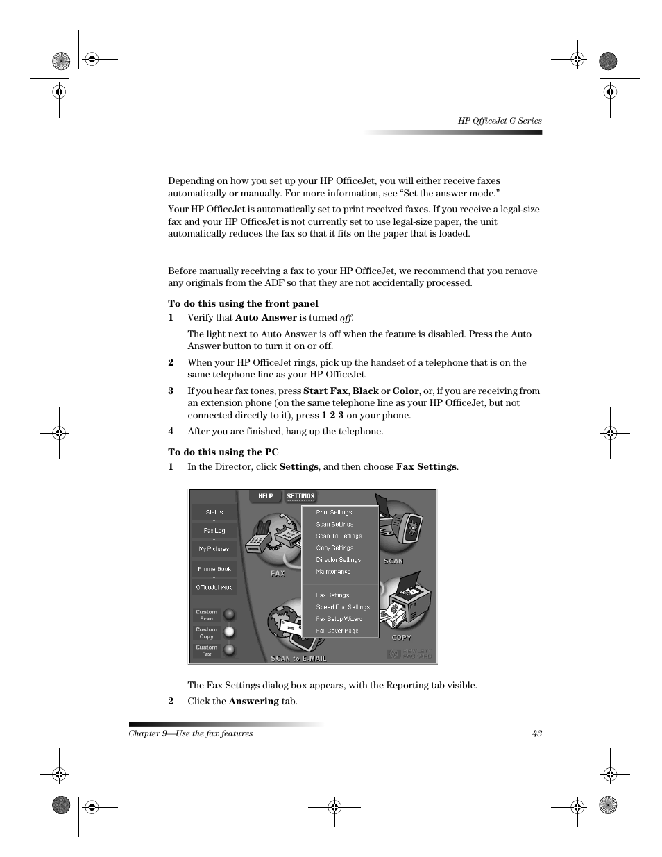 Receive a fax | HP Officejet g55 All-in-One Printer User Manual | Page 47 / 58