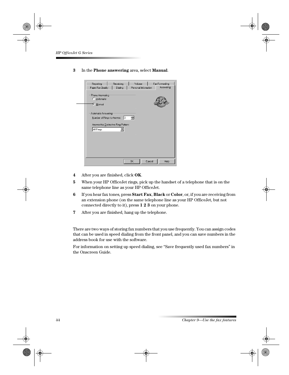 Save frequently used fax numbers | HP Officejet g55 All-in-One Printer User Manual | Page 48 / 58