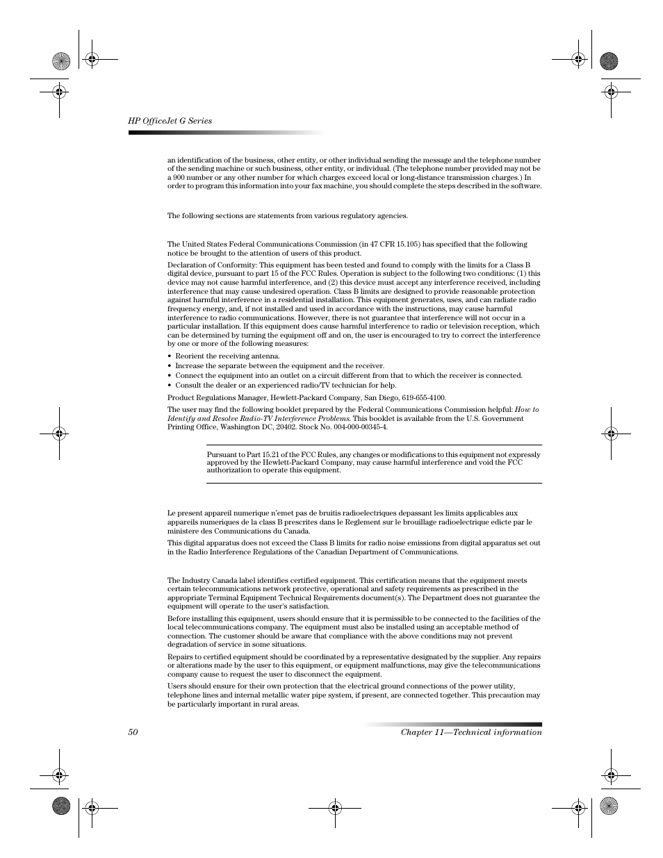 Regulatory notices | HP Officejet g55 All-in-One Printer User Manual | Page 50 / 58