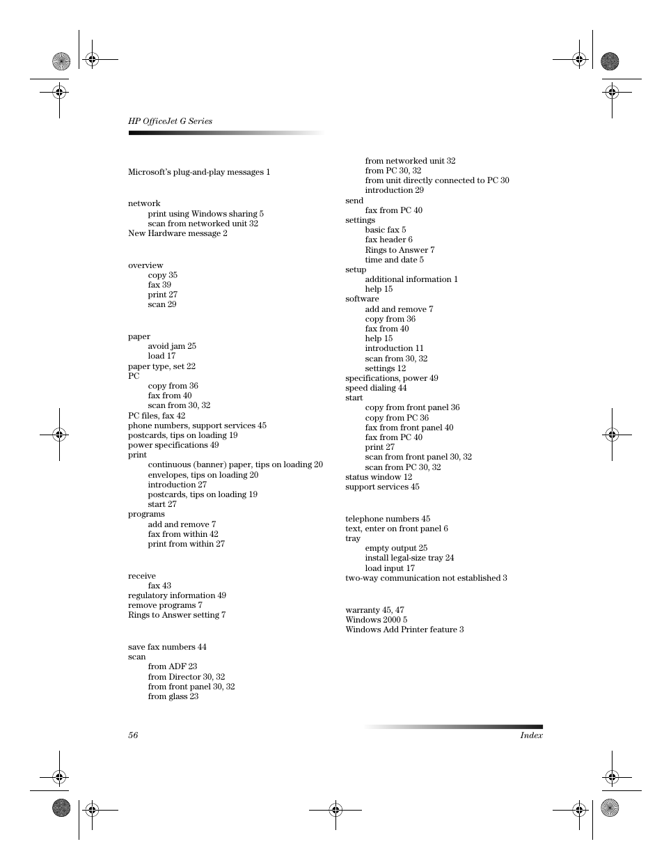 HP Officejet g55 All-in-One Printer User Manual | Page 56 / 58