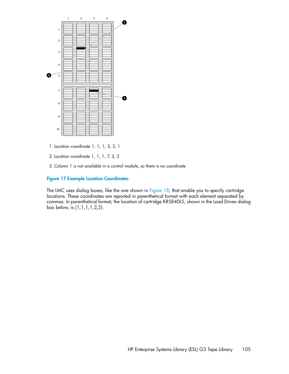 Example location coordinates | HP StoreEver ESL G3 Tape Libraries User Manual | Page 105 / 286