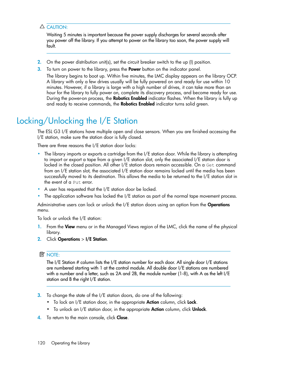 Locking/unlocking the i/e station | HP StoreEver ESL G3 Tape Libraries User Manual | Page 120 / 286