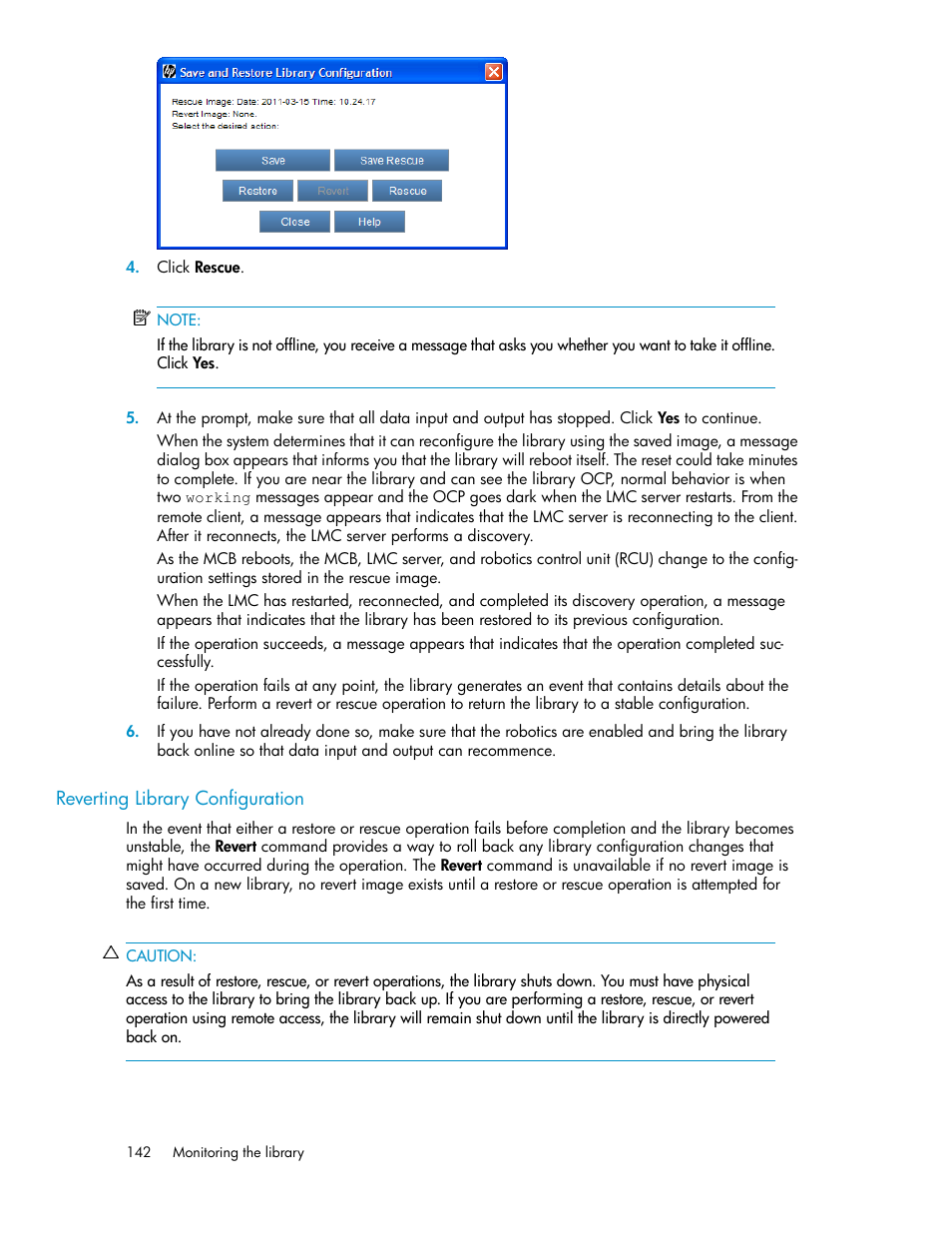 Reverting library configuration | HP StoreEver ESL G3 Tape Libraries User Manual | Page 142 / 286