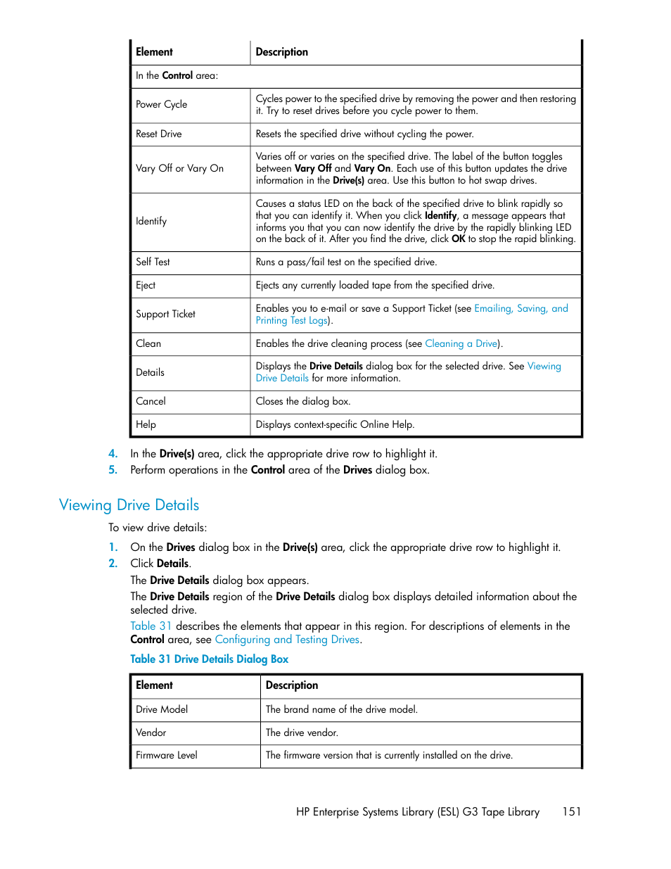 Viewing drive details, Drive details dialog box | HP StoreEver ESL G3 Tape Libraries User Manual | Page 151 / 286