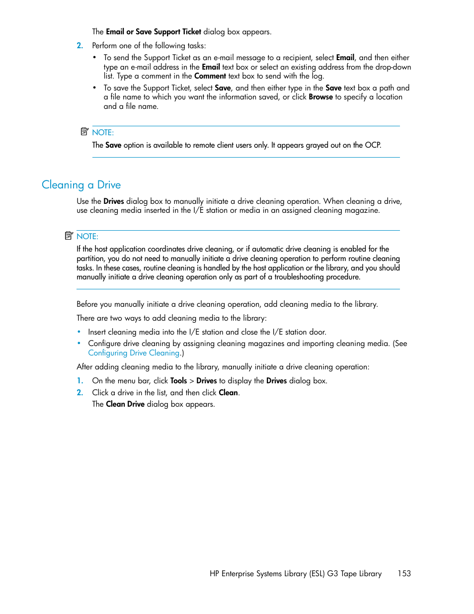 Cleaning a drive | HP StoreEver ESL G3 Tape Libraries User Manual | Page 153 / 286