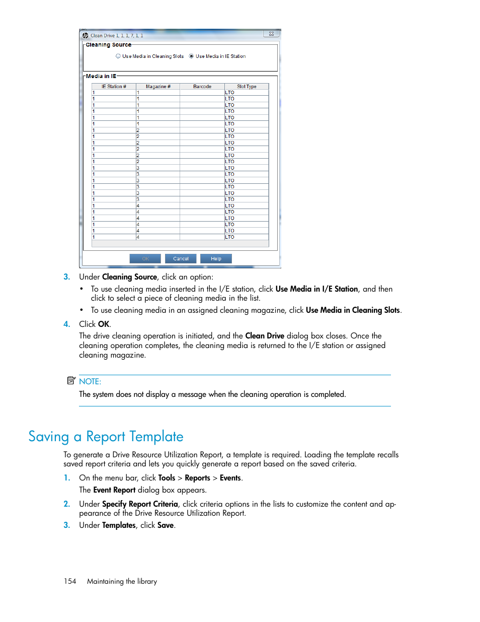 Saving a report template | HP StoreEver ESL G3 Tape Libraries User Manual | Page 154 / 286