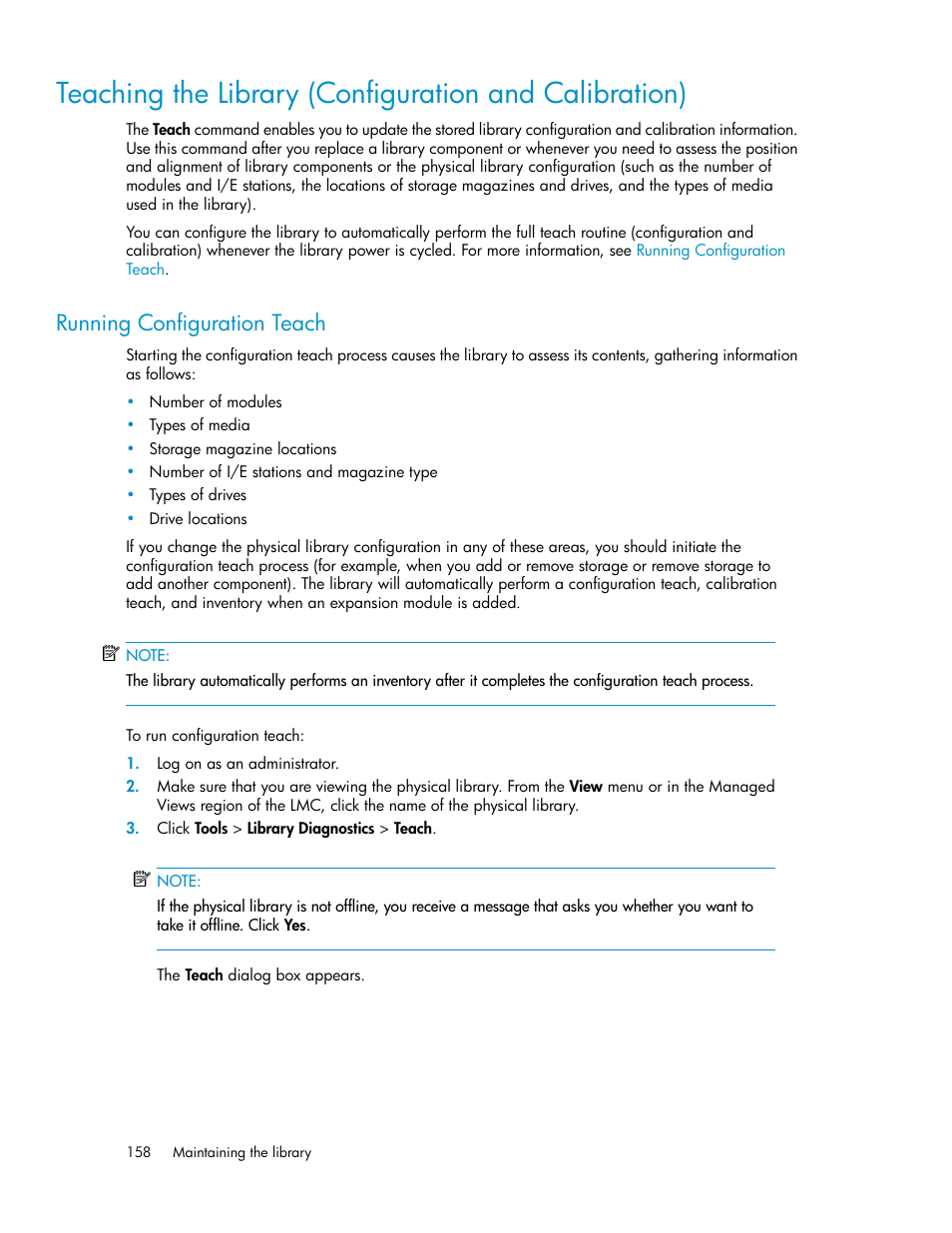 Running configuration teach | HP StoreEver ESL G3 Tape Libraries User Manual | Page 158 / 286