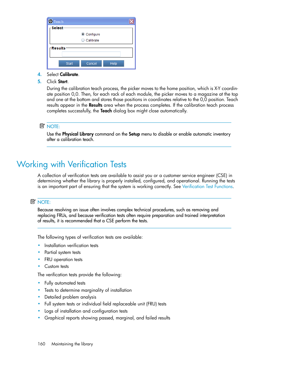 Working with verification tests | HP StoreEver ESL G3 Tape Libraries User Manual | Page 160 / 286