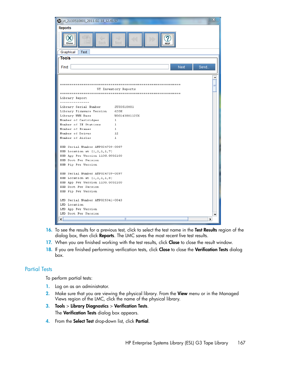 Partial tests | HP StoreEver ESL G3 Tape Libraries User Manual | Page 167 / 286